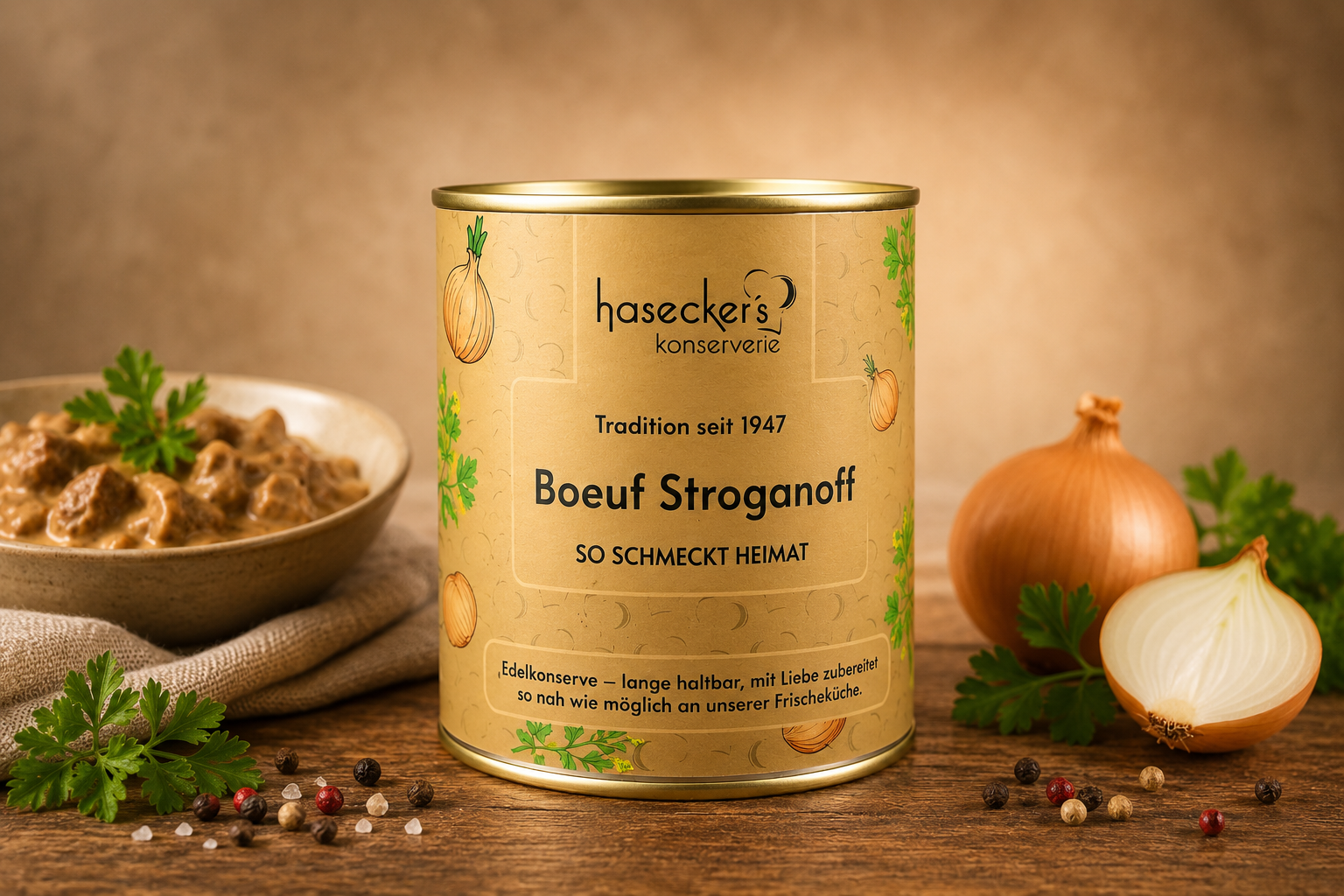 Haseckers Boeuf Stroganoff – Herzhaftes Rindfleisch in cremiger Sauce | 800 g