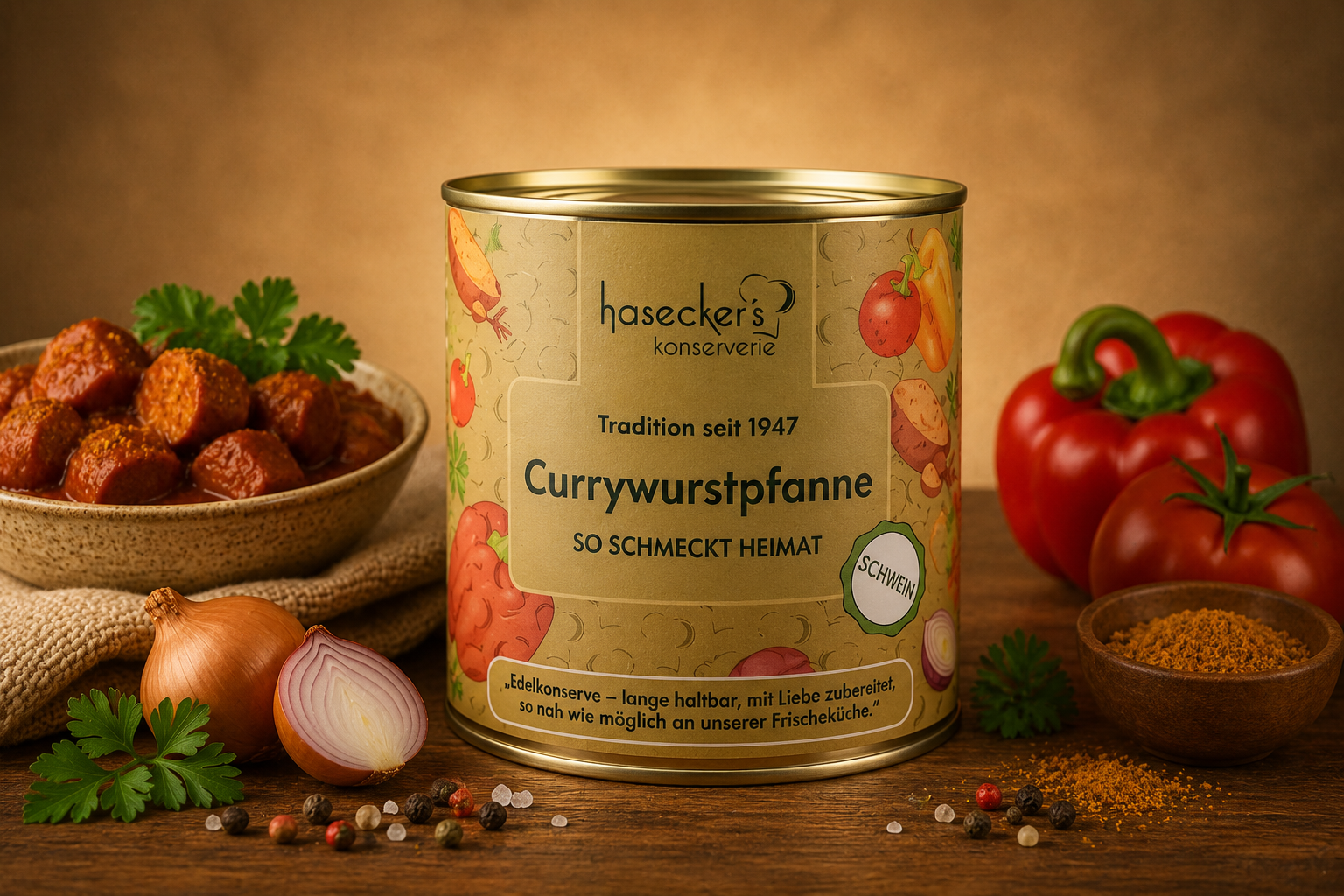 Haseckers Currywurstpfanne mit Schweinewurst – Der Imbissklassiker | 800 g