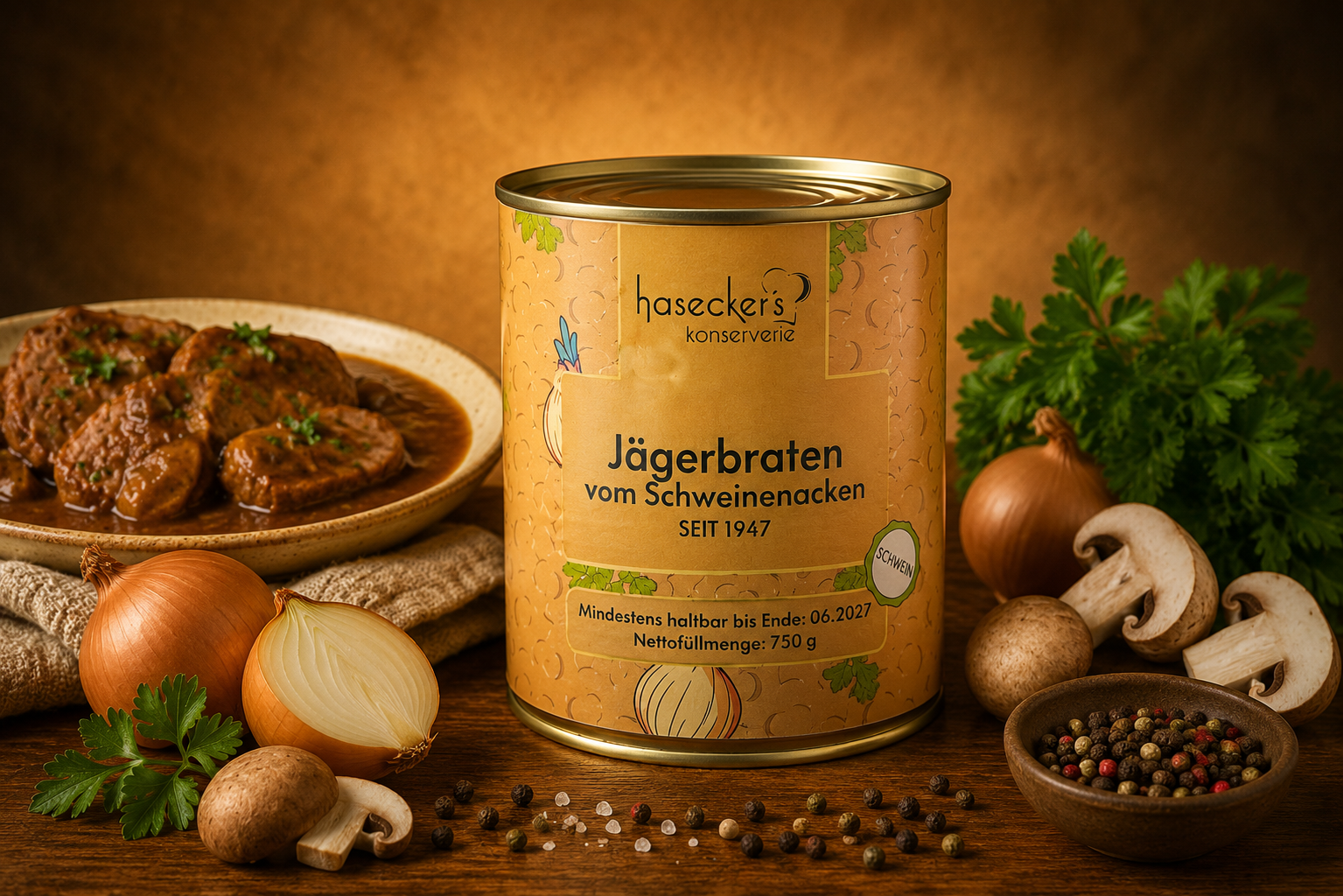 Haseckers Jägerbraten vom Schweinenacken – Mit herzhafter Pilzsoße | 800 g